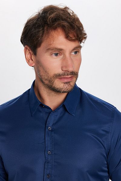 Tudors Slim Fit Dlouhý rukáv Snadné žehlení Pohlcující pot Prodyšná Textura Kravata Pánská košile Four Seasons Navy Blue