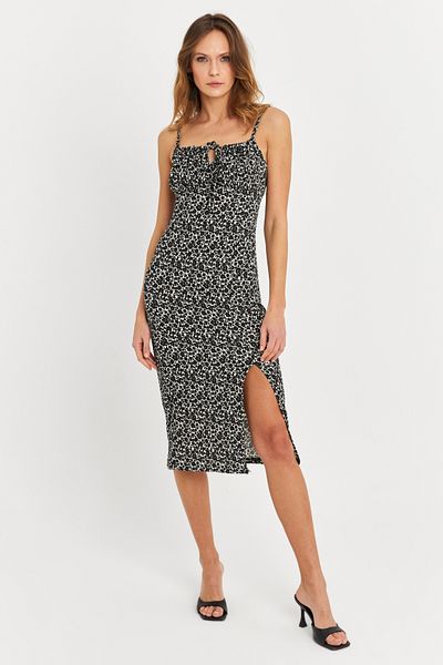 Cool & Sexy Rochie midi cu bretele negru-ecru pentru femei KAB302