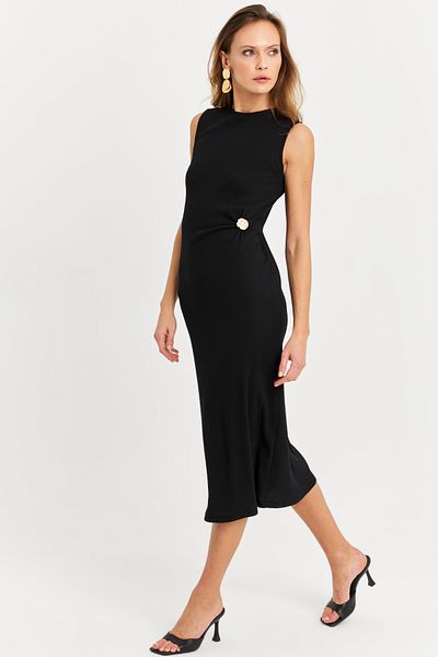 Cool & Sexy Rochie neagră Midi Camisole - Detaliu nasturi, TF74