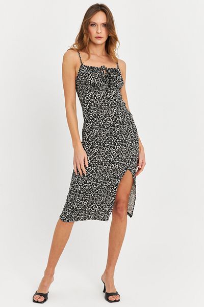 Cool & Sexy Rochie midi cu bretele negru-ecru pentru femei KAB302