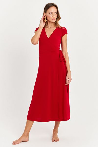 Cool & Sexy Red Midi Double Breasted Women's Dress - Ey2785