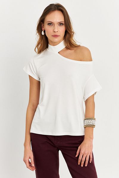 Cool & Sexy Women's Ecru One Shoulder Open Blouse Lpp1300