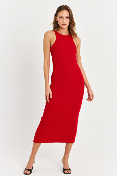 Cool & Sexy Női piros ujjatlan camisole midi ruha EY3049