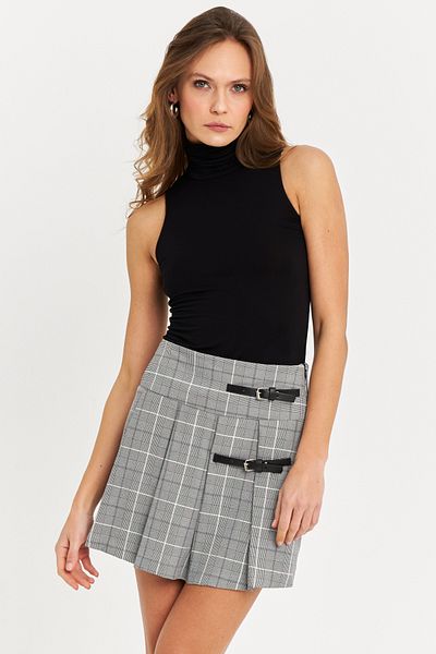 Cool & Sexy Women's Gray Belt Detailed Plaid Shorts Skirt Fs9473