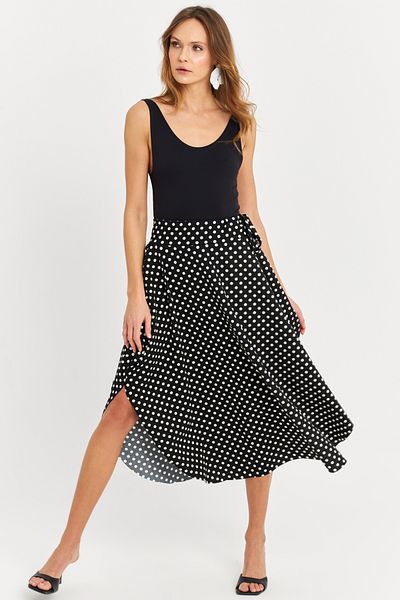 Cool & Sexy Fusta asimetrică cu buline negru-ecru pentru femei - LV81