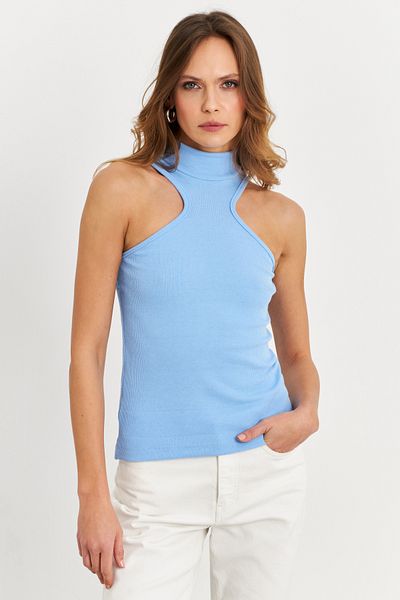 Cool & Sexy Bluză de damă albastră cu gât cu șalț EY1454