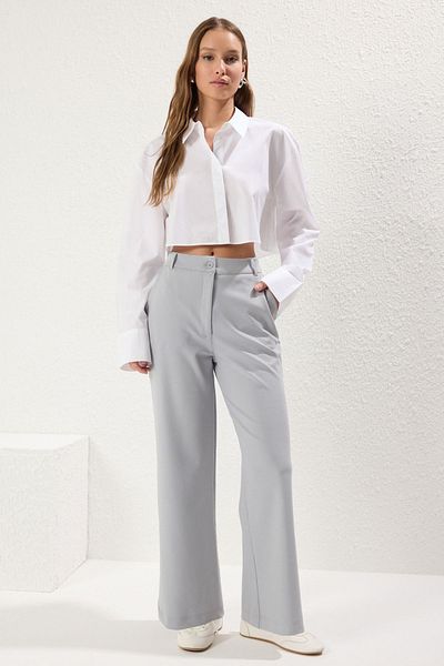 Trendyol Collection Gray Button Pocket Straigth/Straight Cut Knitted Trousers Twoss25Pl00052