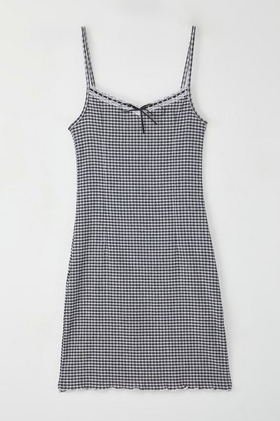 Trendyol Collection Schwarzes, kariertes/kariertes Mini-Strickkleid mit Schnürdetail, TWOSS25EL00389
