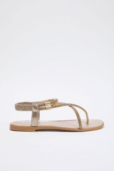 TRENDYOL SHOES Gold-Stein-Flip-Flops, elastische Damen-Sandalen TAKSS25SD00003