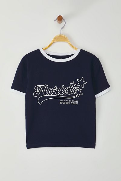 Trendyol Collection Μπλουζάκι Navy Blue Block Slogan Crop - Καθισμένο στο σώμα, TWOSS25TS00035