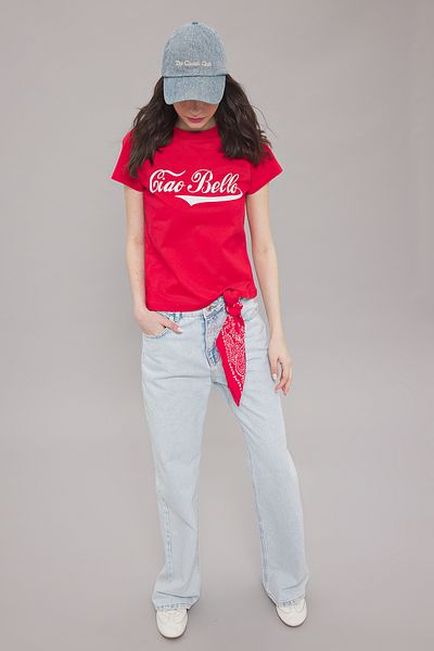 Trendyol Collection Red Slogan Printed Knitted T-Shirt - Regular Fit Twoss25Ts00056
