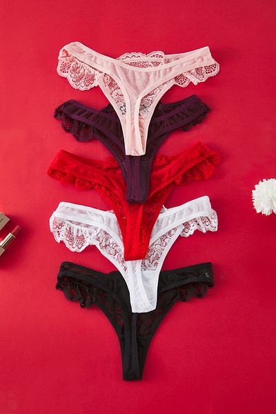 Trendyol Collection Mehrfarbige 5-teilige Tüll-Spitzen-Tanga-Strickhöschen THMSS25KU00037