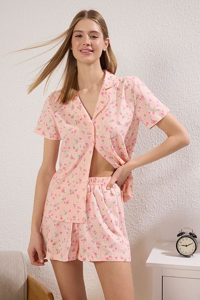 Trendyol Collection Sada pletených pyžam s růžovým potiskem Single Jersey Thmss25Pt00364