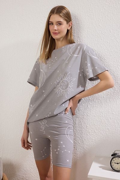 Trendyol Collection Színes szürke 100% pamut sima egyszínű mez rövidnadrág pizsama szett - THMSS20PT0397