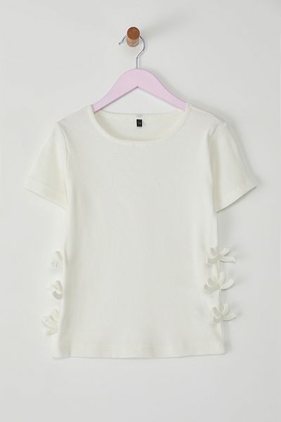 TRENDYOLKIDS Dzianinowa Ecru T-shirt - Tkdss25Ts00048