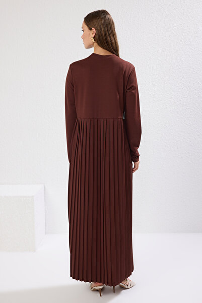 Trendyol Modest Καφέ Φούστα Πλισέ Scuba Πλεκτό Φόρεμα TCTAW24EL00000