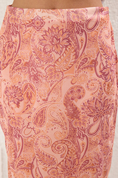 Trendyol Collection Magas derekú Ecru Midi kötött szoknya - tüll béléssel és nyomattal TWOSS23ET00206