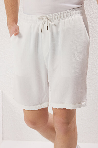Trendyol Collection White Oversize Linen Look Draped Summer Shorts & Bermudas Tmnss25Sr00004