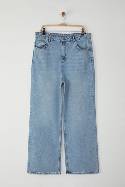 Trendyol Curve High Waist Ice Blue Trock Jeans - Wide Leg Plus Size Tbbss25Cj00014