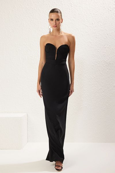 Trendyol Collection Schwarzes, gerades, gerades, gewebtes Finike-Maxi-Abendkleid und Heimkehrkleid