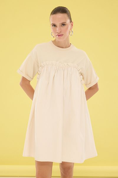 Trendyol Collection Ίσιο Μίνι Πέτρινο Χρώμα Υφαντό Φόρεμα - TWOSS25EL00034