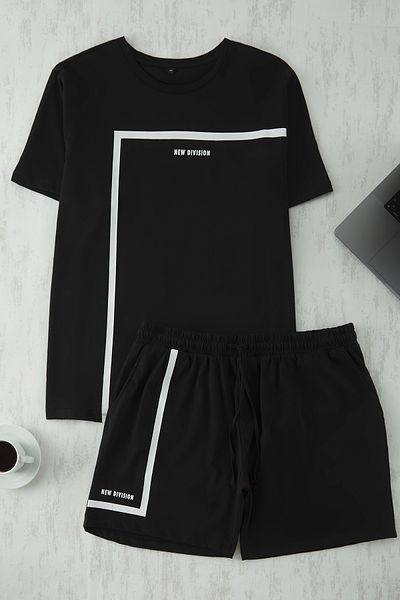 Trendyol Collection Černá sada pyžama Regular Fit s potiskem, pletené plus velikosti Tmnss25Ai00000