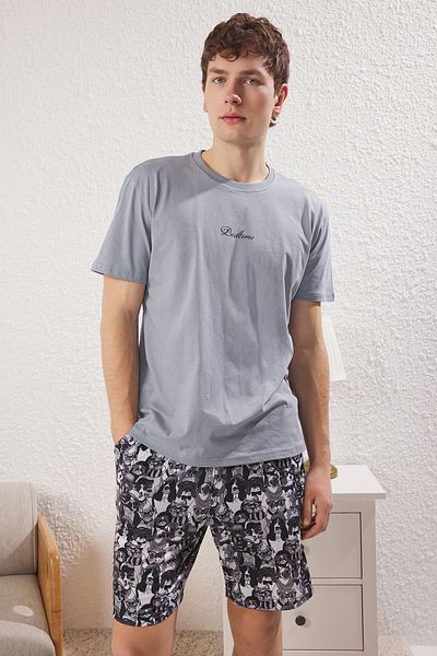 Trendyol Collection Σετ πιτζάμες με κανονική εφαρμογή σκούρο γκρι σορτς - TMNSS25PT00020