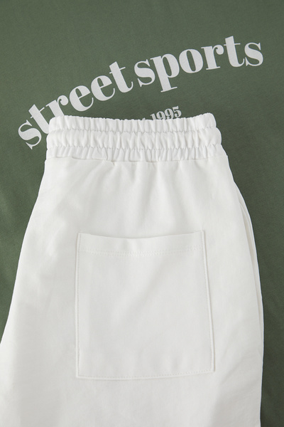 Trendyol Collection Emerald Green-Ecru Σετ φόρμας 2 τεμαχίων Oversize - 100% βαμβακερό σορτς και μπλουζάκι