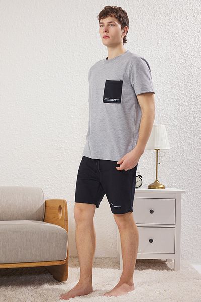 Trendyol Collection Pyjama-Set mit gestrickten Shorts in normaler Passform in Grau und Marineblau – TMNSS25PT00009