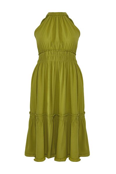 Trendyol Curve Khaki kötőfék gallérral szőtt ruha TBBSS23AH00207