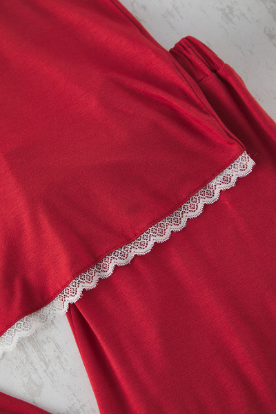 Trendyol Curve Viscose Tile Color Pajamas Set - V-Neck, Lace Tbbss25Ai00042