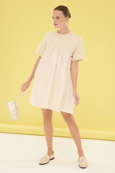 Trendyol Collection Ίσιο Μίνι Πέτρινο Χρώμα Υφαντό Φόρεμα - TWOSS25EL00034