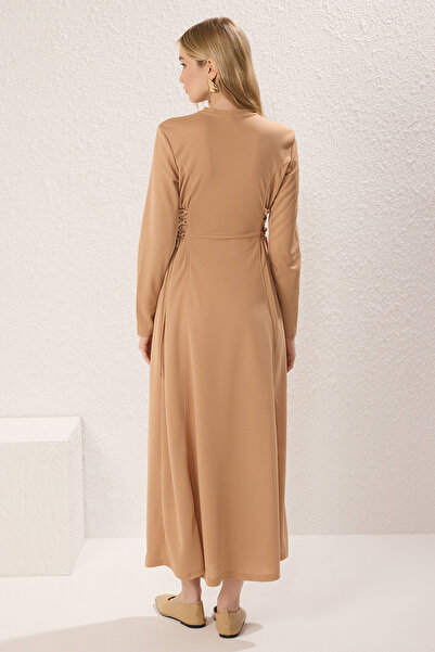 Trendyol Modest Camel Unlined Plain Knitted Crepe Hijab Dress Tctss25Eb00076
