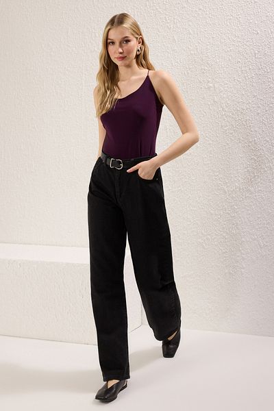 Trendyol Collection Δαμάσκηνο λουράκι σταυρωτής πλάτης Λεπτομερής λαιμόκοψη πισίνας καθιστή ελαστική πλεκτή μπλούζα TWOSS25BZ00287
