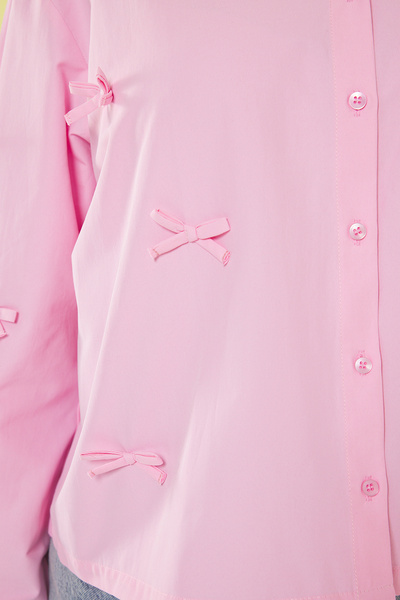 Trendyol Curve Рожева сорочка плюс сайз з бантиками, тканина TBBSS25AX00002