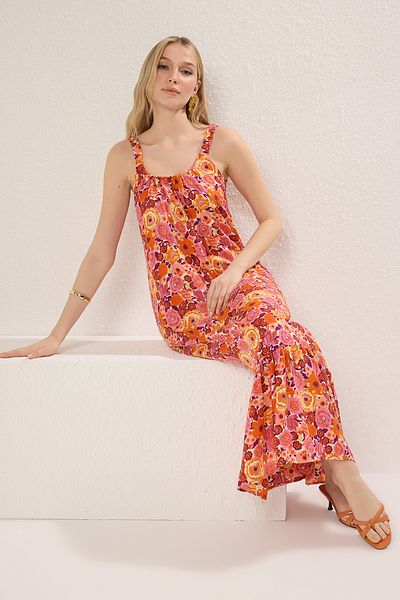 Trendyol Collection Φούξια Floral Maxi Υφαντό Φόρεμα TWOSS25EL00671