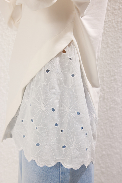 Trendyol Modest Detailní pletená tunika Ecru Brode Tctss25Uk00001