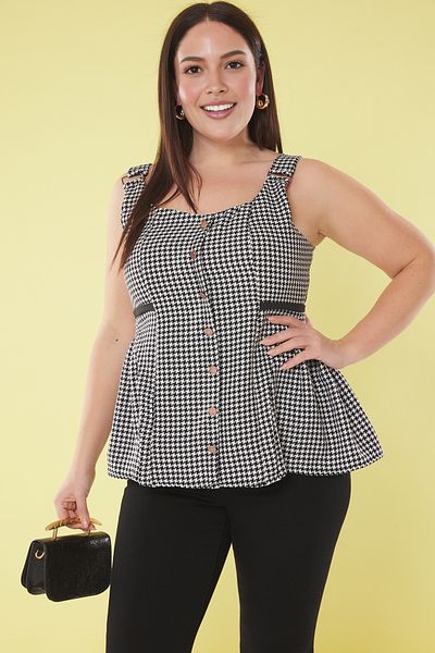 Trendyol Curve Schwarz-weiße, gewebte Finike-Bluse in Übergröße