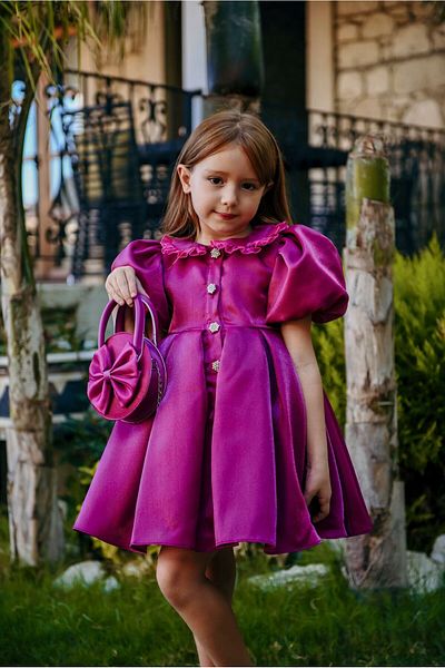Mialora Rochie de seară scurtă pentru ocazie specială pentru fete - cu nasturi, design special - cu accesorii pentru geantă_M2445