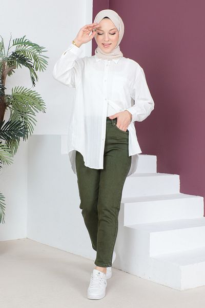Tesettür Dünyası Pantaloni Mom Jean TSD230531 Kaki