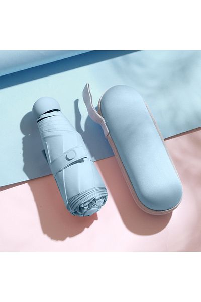 Choice Sky blue Mini Foldable umbrella UV protection Mini Sun Umbrella dual use portable box to store sunsh