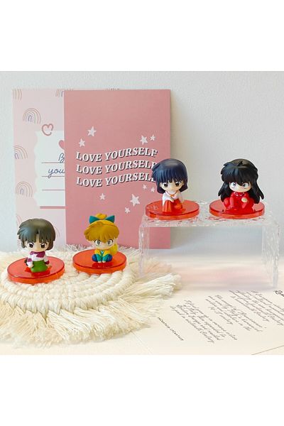 BANDAI black 4pcs/Set Anime INUYASHA Figure Toy Kikyo Sesshoumaru Higurashi Kagome Cartoon Doll Kids Gift