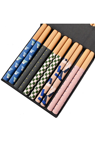 Choice 5Pairs Pink Black Reusable 5Pairs Tableware Handmade Bamboo Japanese Natural Wood Chopsticks Sushi F