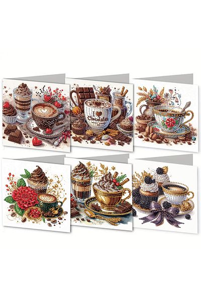 Choice HK044 6 Pieces Diamond Painting Set - Coffee Theme Greeting Card, Blessings and Wishes, Unique Desig