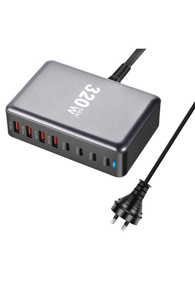 Choice شاحن GaN AU 320W سريع USB C لسطح المكتب مزود بـ 8 منافذ USB Type C وشا...