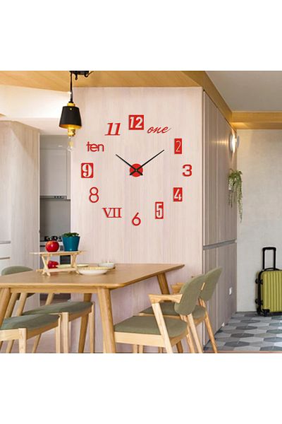 Choice 16 inch Red 2022 New 3D Roman Numeral Acrylic Mirror Wall Clock Sticker Fashion DIY Quartz Clocks Wa