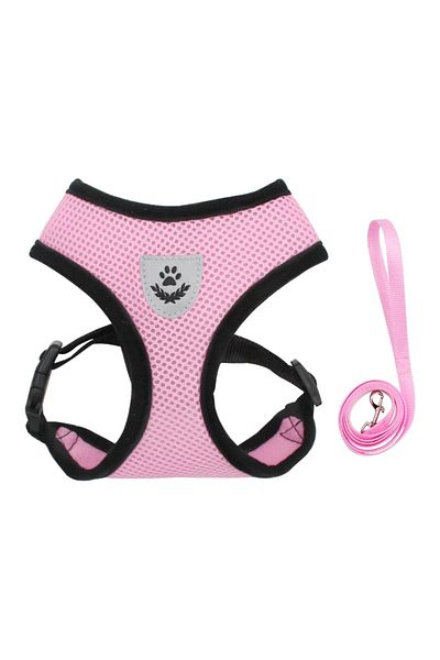 Choice L Pink Summer Cat Dog Harness Lead Leash Adjustable Vest Polyester Mesh Breathable Harnesses Reflect