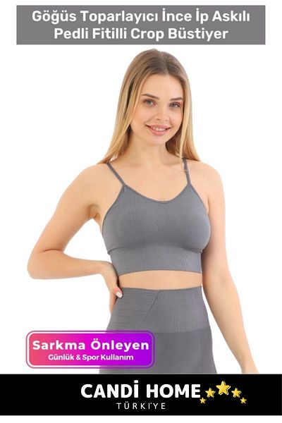 HOBİ CONDİ Premium New Breast Enhancer Anti-Sagging Sports Daily Thin Rope Strap Padded Ribbed Crop Bustier