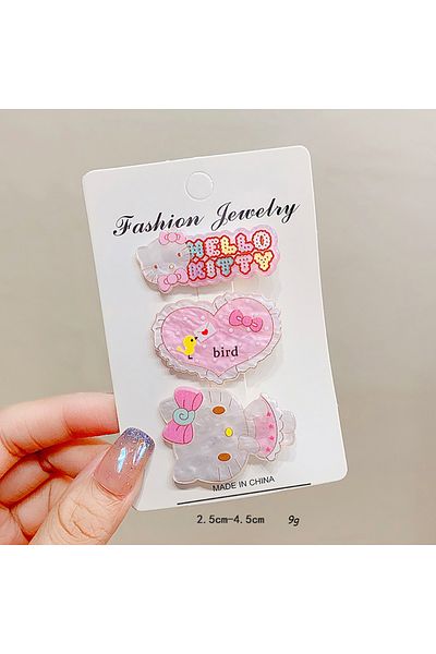 Choice Hello Kitty 3Pcs/Set Kawaii Sanrio Hairclip Cinnamoroll Kuromi My Melody Cartoon Duckbill Hairpin Si