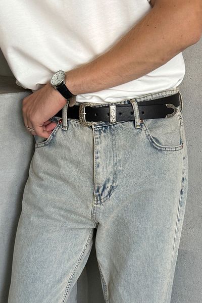 HYMAN Ανδρική ζώνη Cowboy Buckle 100% Δερμάτινη Ζώνη